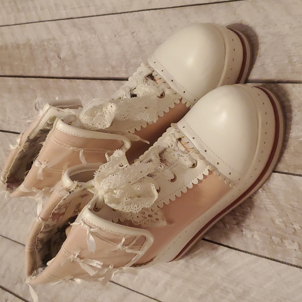 Brand New Pink Platform Lace Up Wedge Ankle Boots